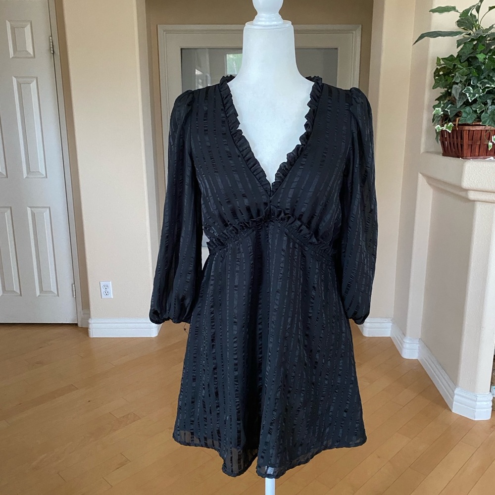 Lulu's Forever In My Heart Black Striped Long Sleeve Mini Dress